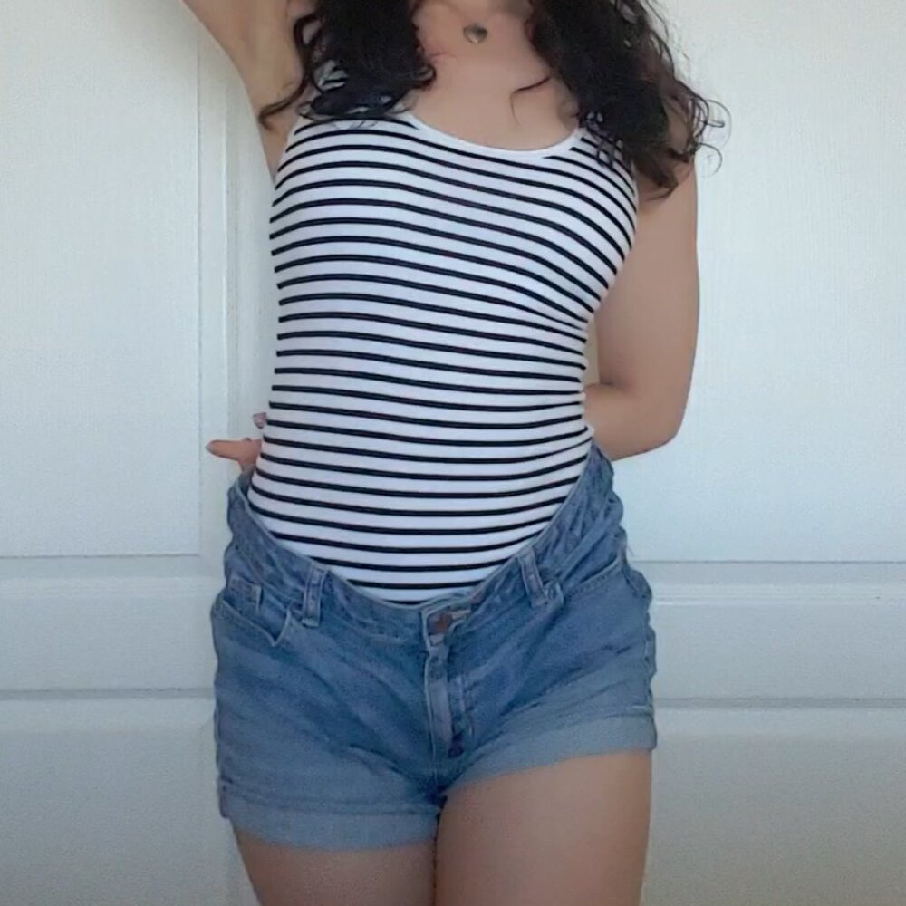 Striped Long Tank Top with built in Shelf Bra
